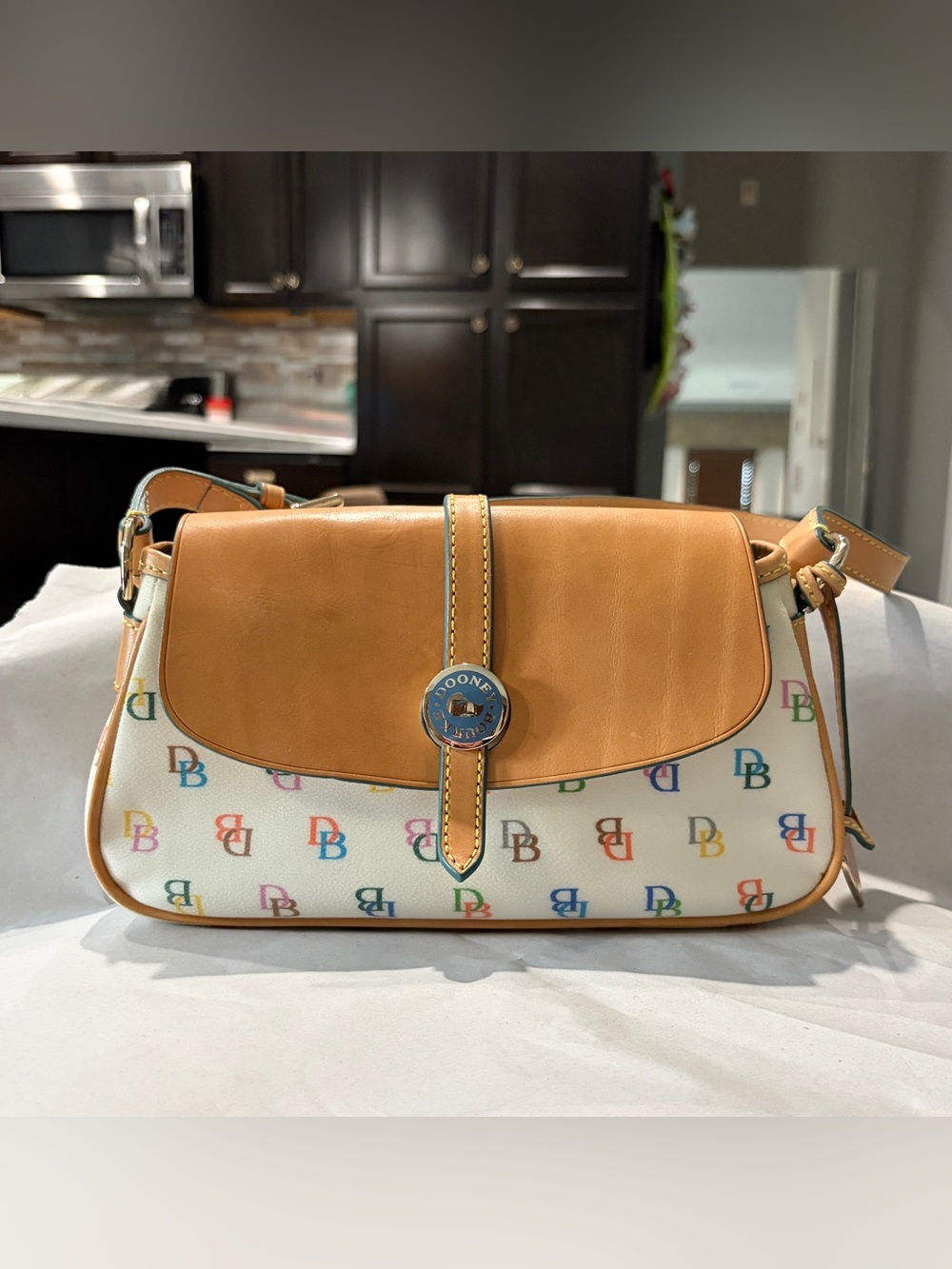 DOONEY & BOURKE VINTAGE Y2K MULTICOLOR MONOGRAM EAST WEST SHOULDER IT BAG